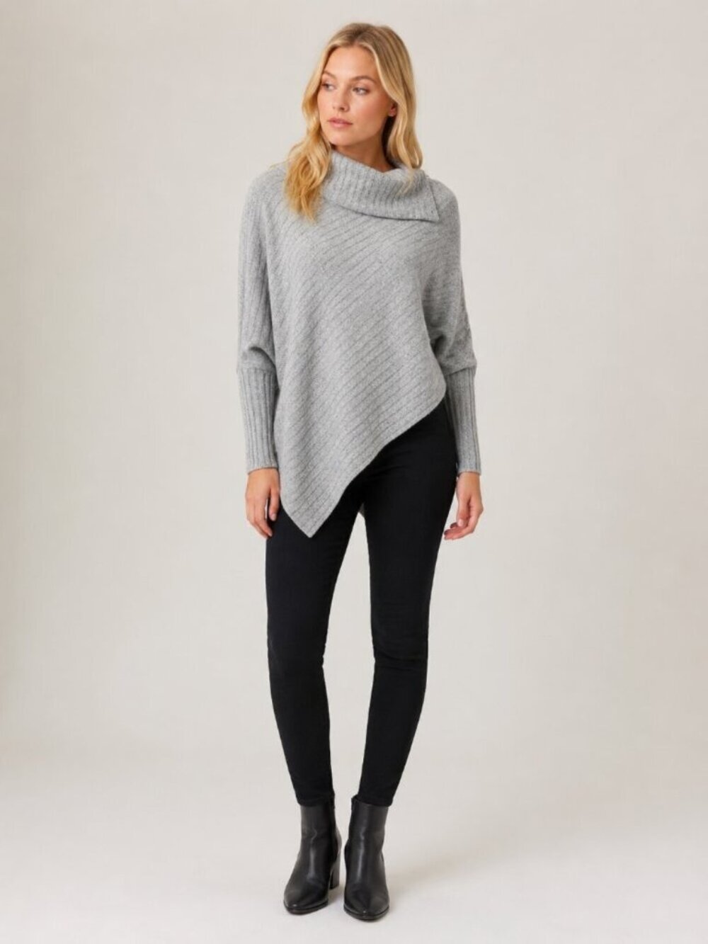 NWT White House Black Market Poncho XS/S Gray Snit Knit Cowl Neck Cozy